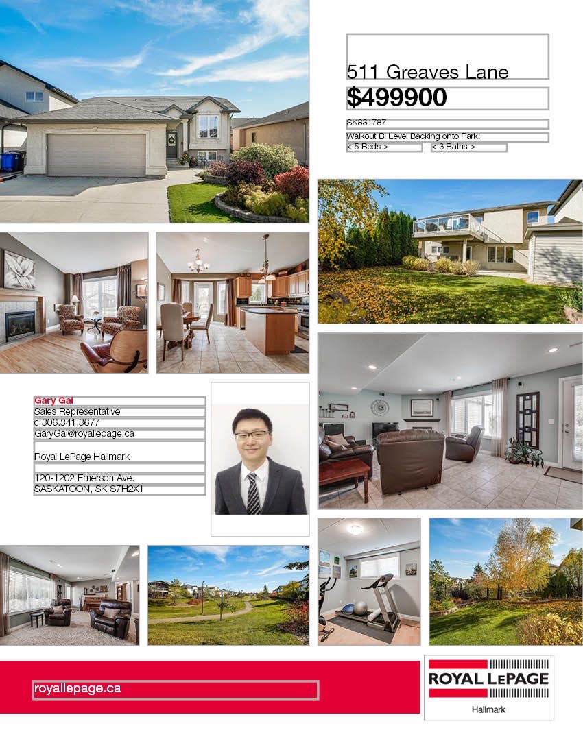 Willowgrove小区1203尺地下室步出式Walkout独立屋出售，背靠大公园。本地西人业主，保养如新。5房3卫，实木地板，天然气明火炉灶，双壁炉。朝阳私密大后院。近小学及附近商区。挂牌价格：$499900。详情请联系地产经纪Gary Gai 盖王睿 3063413677
