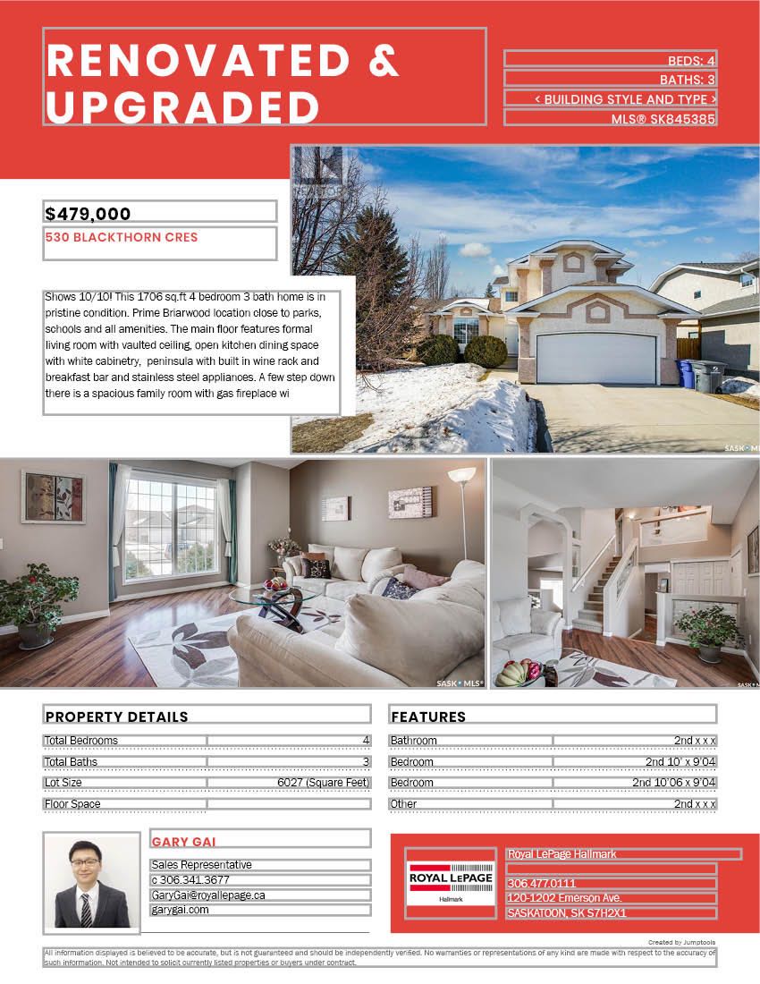 Briarwood小区1706尺独立屋出售，安静成熟街道，大部分设备装修都已升级（地板，窗户，洗手间，瓦片，锅炉，热水器，台面等），保养极佳。4房3卫，挑高顶，大客厅，大尺寸房间。大院子私密性好。地下室完整装修，加大尺寸双车库。挂牌价格：$479000。有意请联系Gary Gai