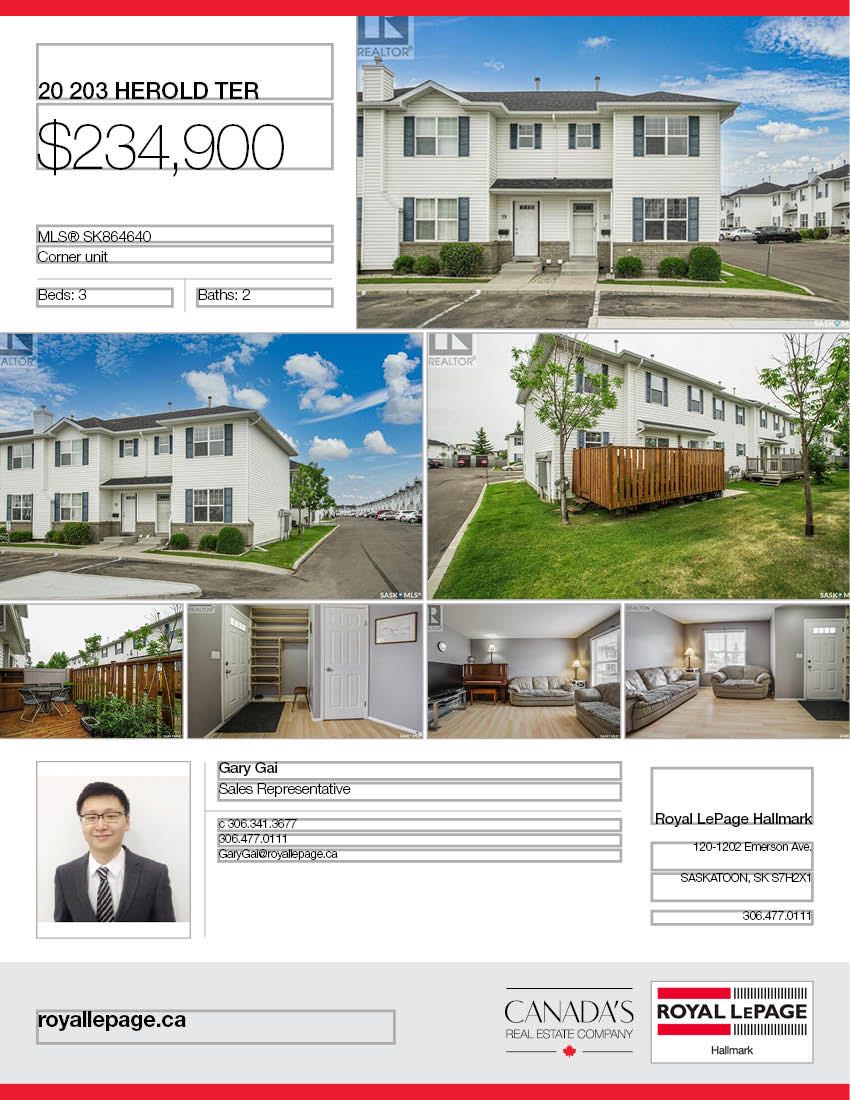 Lakewood小区2003年建3室2卫联排，安静边户，2车位，独立露台，空调。地下室完整装修有1个多功能厅。可以步行至附近商业购物方便，近小学。状况好，保养如新，开价$234900 有意请联系地产经纪Gary Gai