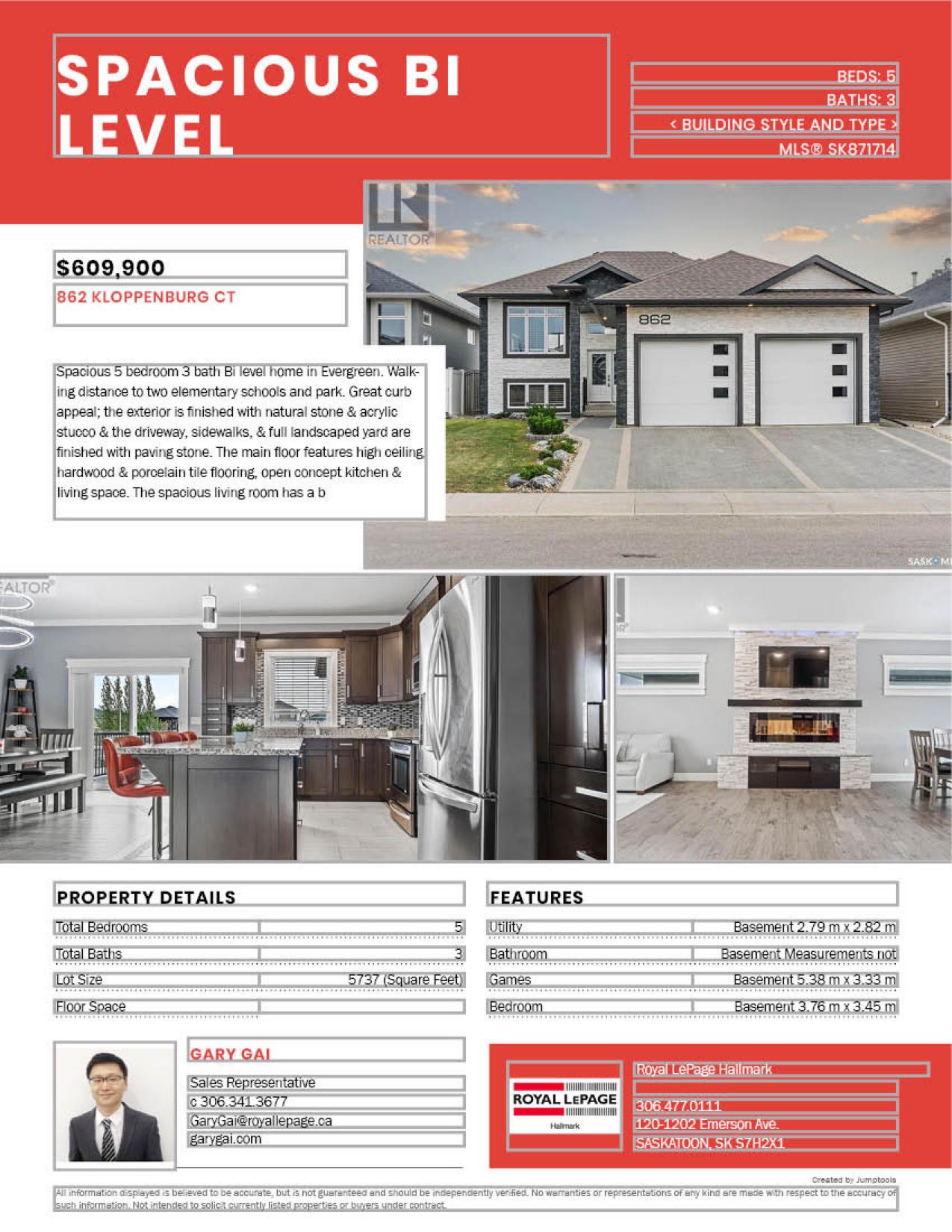 EVERGREEN小区2015年1452尺5房3卫双层独立屋出售。房屋位置佳，步行可达两所学校和公园，周围生活设施齐全。外墙采用石材装修，一楼实木和瓷砖地板。客厅装有特色砖造型墙壁炉。厨房装有地暖，花岗岩台面，全部不锈钢设备，多橱柜，储物空间足。一楼共三间全尺寸卧室。主卧外洗手间