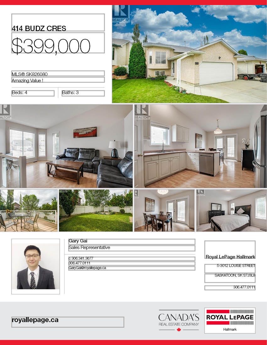 Arbor Creek小区 Bi Level 错层独立屋出售。位置安静便利近公园，小学，百年高中。挑高顶，多窗户大客厅，4房3卫。地下室完全装修，大窗户，大活动厅。新换瓦片，全新刷漆，新不锈钢家电。 另有独立私密后院和连房子双车库车库。挂牌价格 $399000。详情联系Royal