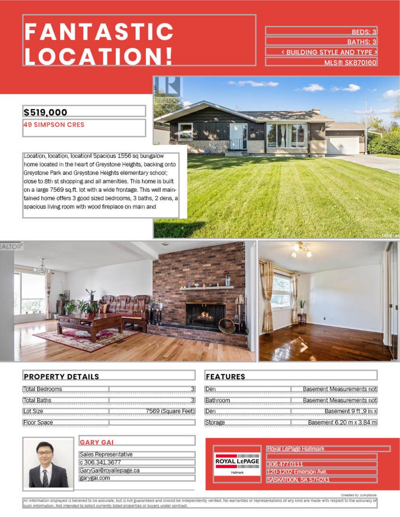 GREYSTONE HEIGHTS小区最佳位置大地块，步行至小学，公园，8街购物，近大学。1556尺3房3卫2书房独立屋出售，房子总占地7569尺。背靠小学公园，出行便利，生活设施齐全。一楼全实木地板，宽敞大客厅，厨房有充足的储物空间。大尺寸卧室，主卧带独立洗手间。地下室全部装修