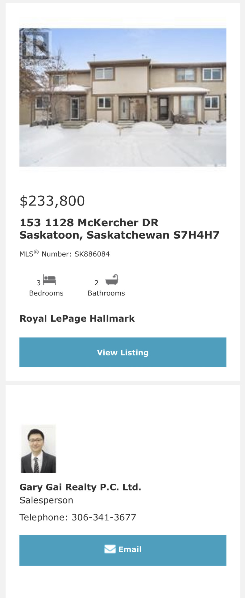 Wildwood小区近8街交通便利，3房2卫带独立小院联排屋出售。后院朝南好彩光，两个停车位，实木地板，升级橱柜，二楼3个大卧室，地下室装修有一活动厅一书房，升级有高效锅炉热水器，窗户，瓦片，烘干机，中央空调。房屋保养极佳！挂牌价格 $238800。详情联系地产经纪Gary Ga - 3