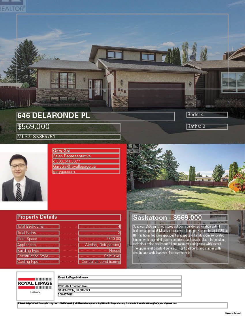 Lakeview小区最佳路段安静私密且便利，步行至近小学。2530尺独立屋占地近11375尺 出售。4房3卫，3个大厅/活动空间，2个餐厅，二楼有4个卧室，地下室10尺层高。大量更新升级：厨房，锅炉，不锈钢家电，瓦片等等。挂牌价格 $569000。联系地产经纪Gary Gai