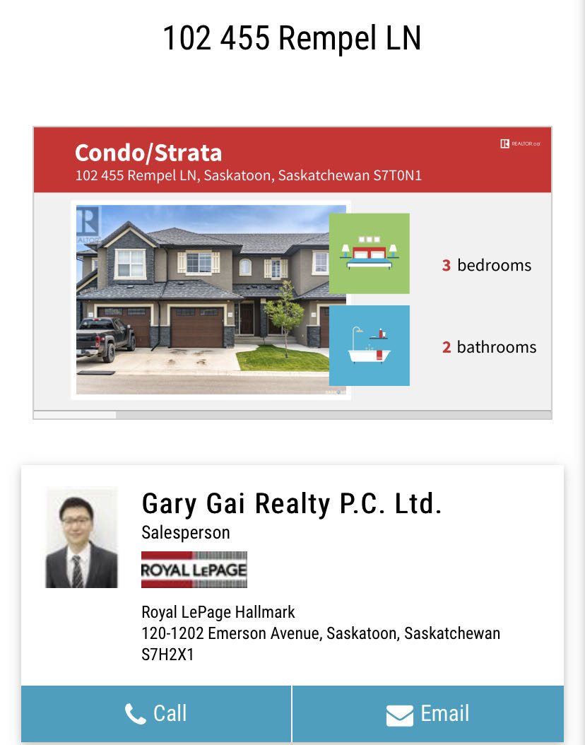 Stonebridge小区步行至小学，购物，公园。3房2卫联排屋出售。安静位置，背靠私密绿地，好采光，高档装修，实木地板，大理石台面，现代橱柜，不锈钢家电。二楼3个大房间尺寸足。地下室未装修。另有连房单车库，中央空调。挂牌价格$274900。详情请联系地产经纪Gary Gai - 3