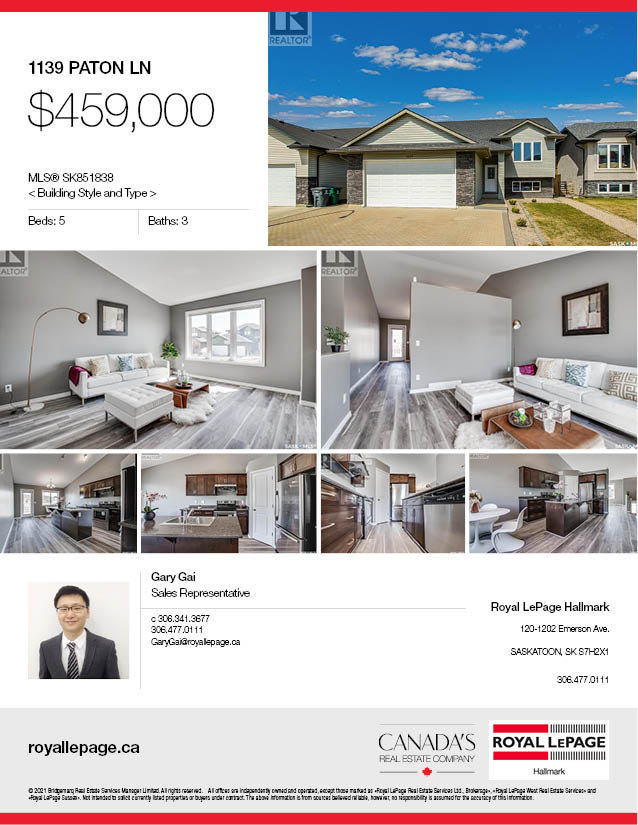 Willowgrove小区安静路段2010年建 5房3卫 bi level 错层独立屋出售。近两所小学。新装修地板，刷漆。挑高层高， 大窗户采光好。主卧带独立洗手间和步入式衣柜。地下室9尺层高，装修有两个大房间一个多功能厅一个洗手间等。挂牌价格 $459000。详情联系Gary