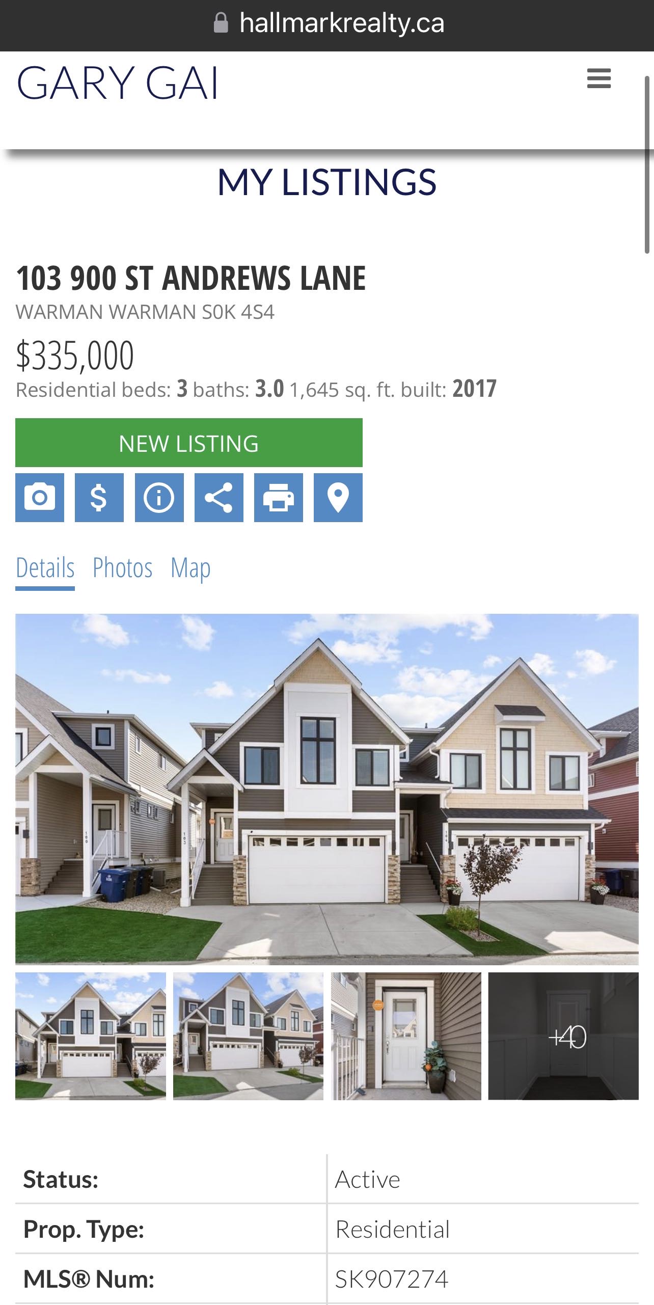 Warman临近高尔夫球场，2017年建1776尺3室3卫联排别墅出售。9ft挑高天花板，房屋保养好。一楼开放式设计，有一个壁炉，厨房带枫木带阻尼橱柜，石英石台面。二楼三间大面积房间，三个浴室和洗衣房。超大主卧带卫生间，装有多功能洗浴设备，双洗手台和步入式衣柜。地下室未装修，带大 - 3