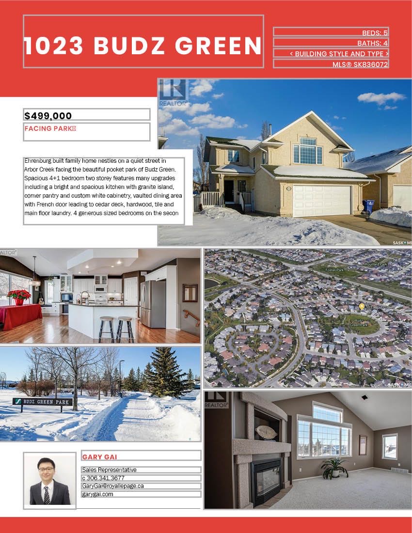 Arbor Creek小区 1925尺5房4卫独立屋出售。面朝公园好景色。位置安静便利。附近有小学，高中。多窗户大客厅，厨房石头台面，实木地板装修。二楼4个大卧室（其中一个超大卧室可作为多功能厅）。地下室完全装修有1房2厅，大窗户。新换瓦片，全新刷漆。另有独立私密后院和独立出入口