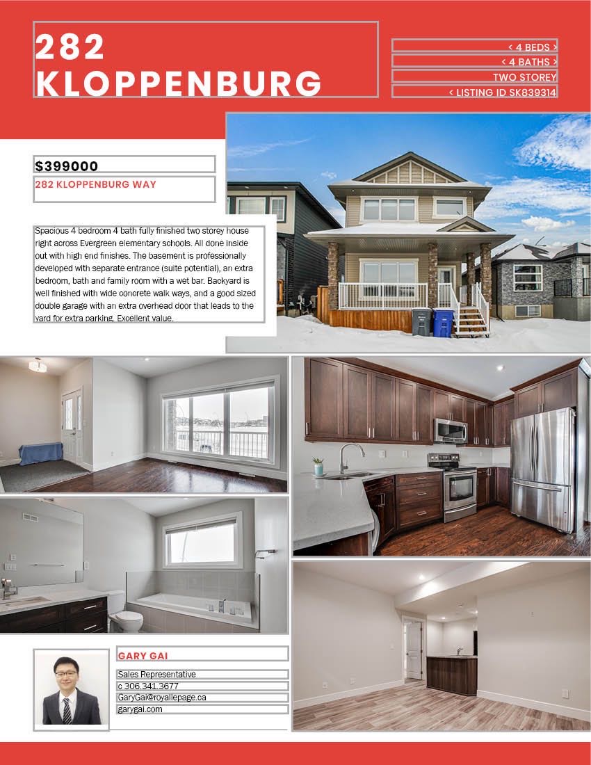 1528尺4房4卫独立屋步行100米至Evergreen小学。地下室1房1厅1卫1吧台带独立出入口。独立院子，超大尺寸双车库。高品质高档装修（加高层高，多窗户，大理石台面，大洗手间带冲浪浴缸。挂牌价格 $399000。详情联系地产经纪Gary Gai 盖王睿