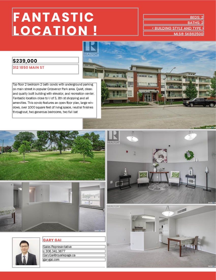 河东中心位置Main st，2003年建 超过1000 尺顶楼2室2卫公寓出售。近8街，大学等一切设施。安静高档公寓楼带电梯地下停车位。开放式设计，大窗户，采光好，带洗衣烘干设施，独立朝东大阳台和地下储物间。房屋状况好。挂牌价格 $239000详情联系地产经纪Gary Gai
