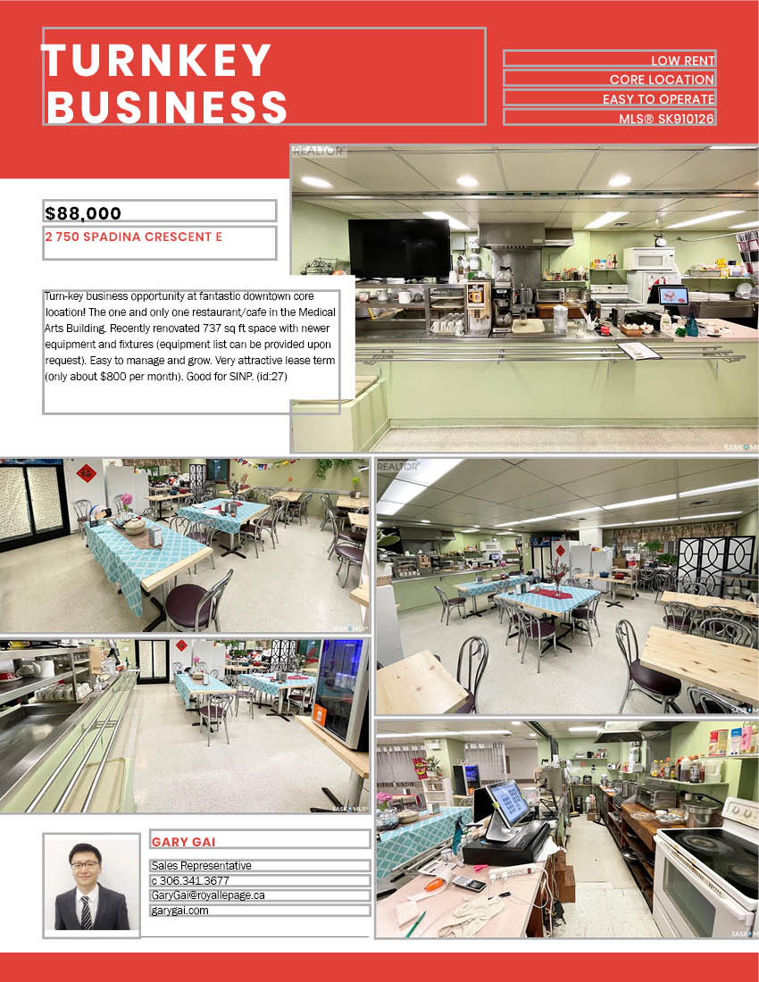 开心餐厅位于市中downtown医疗大楼独一无二简餐厅生意出售。全新装修737尺，带各式厨房设备。