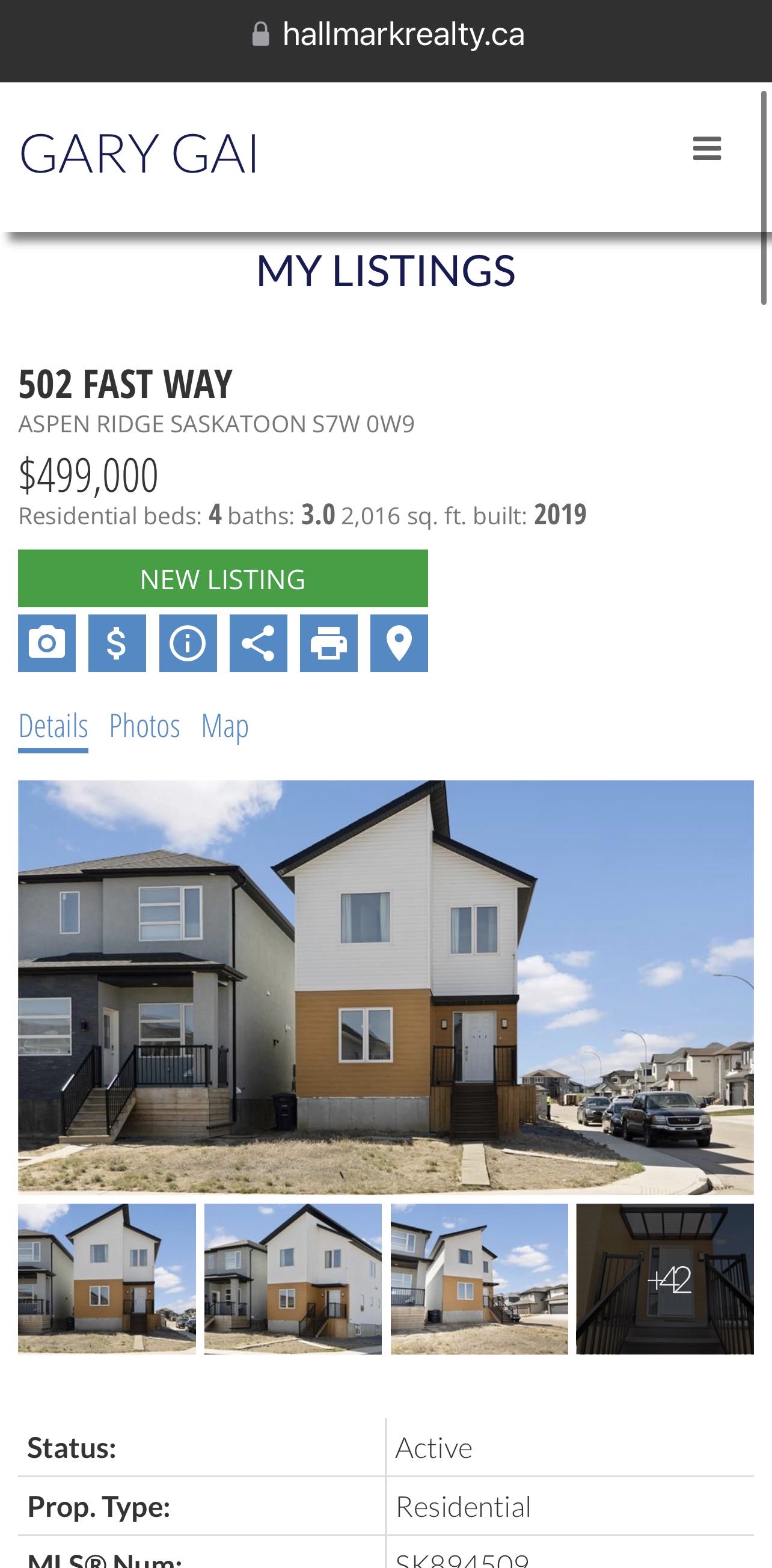 Aspen Ridge小区超大尺寸2016尺两层独立屋出售。好采光，保养如新，高档装修：9尺层高，实木地板，大理石台面，壁炉，不锈钢家电。主层有额外书房，二楼4个大卧室，地下室保温完成。带露台和独立双车库。挂牌价格：$499000。 有意请联系地产经纪Gary Gai 30634 - 3