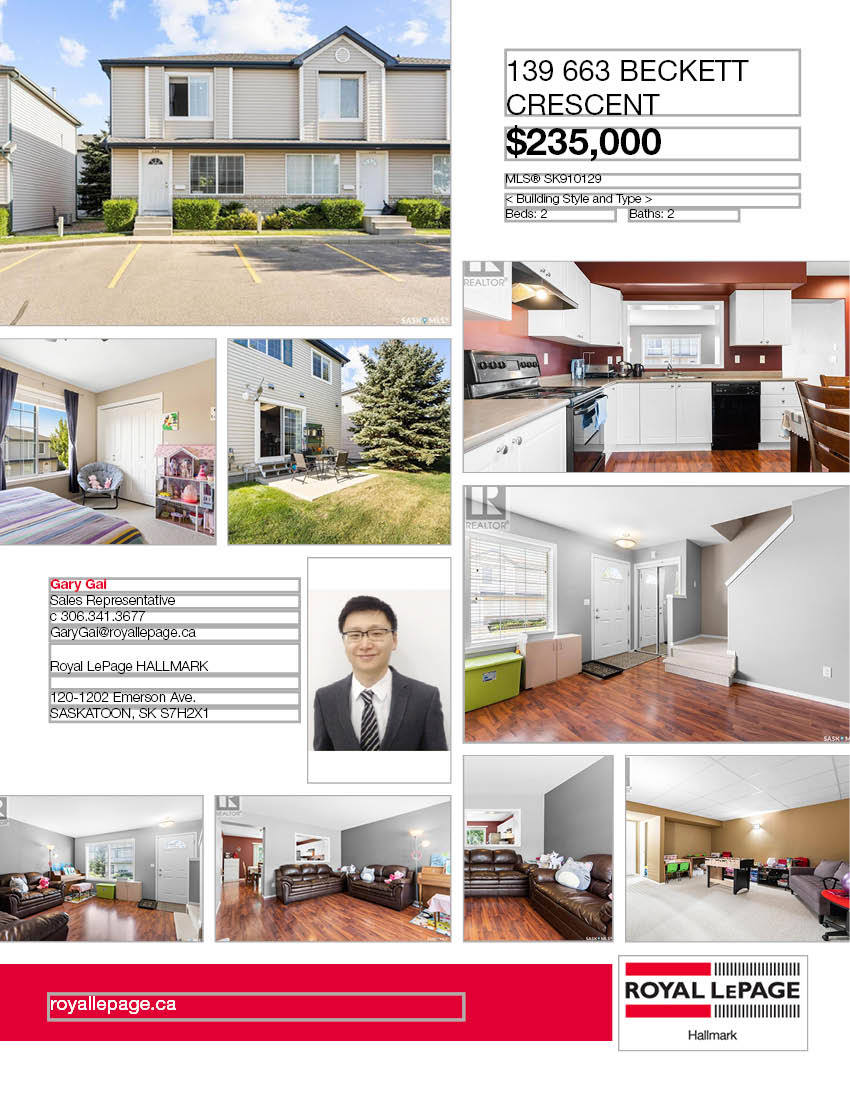 Arbor Creek小区2003年建1116尺s边户2室2卫联排出售，私密安静，地下室装修有一个大活动厅 ，有冷气空调。近小学，高中，公园，商业购物方便。采光好，保养状况好，带两个停车位，新换冰箱。挂牌价格：$235000。 有意请联系地产经纪Gary Gai 30634136