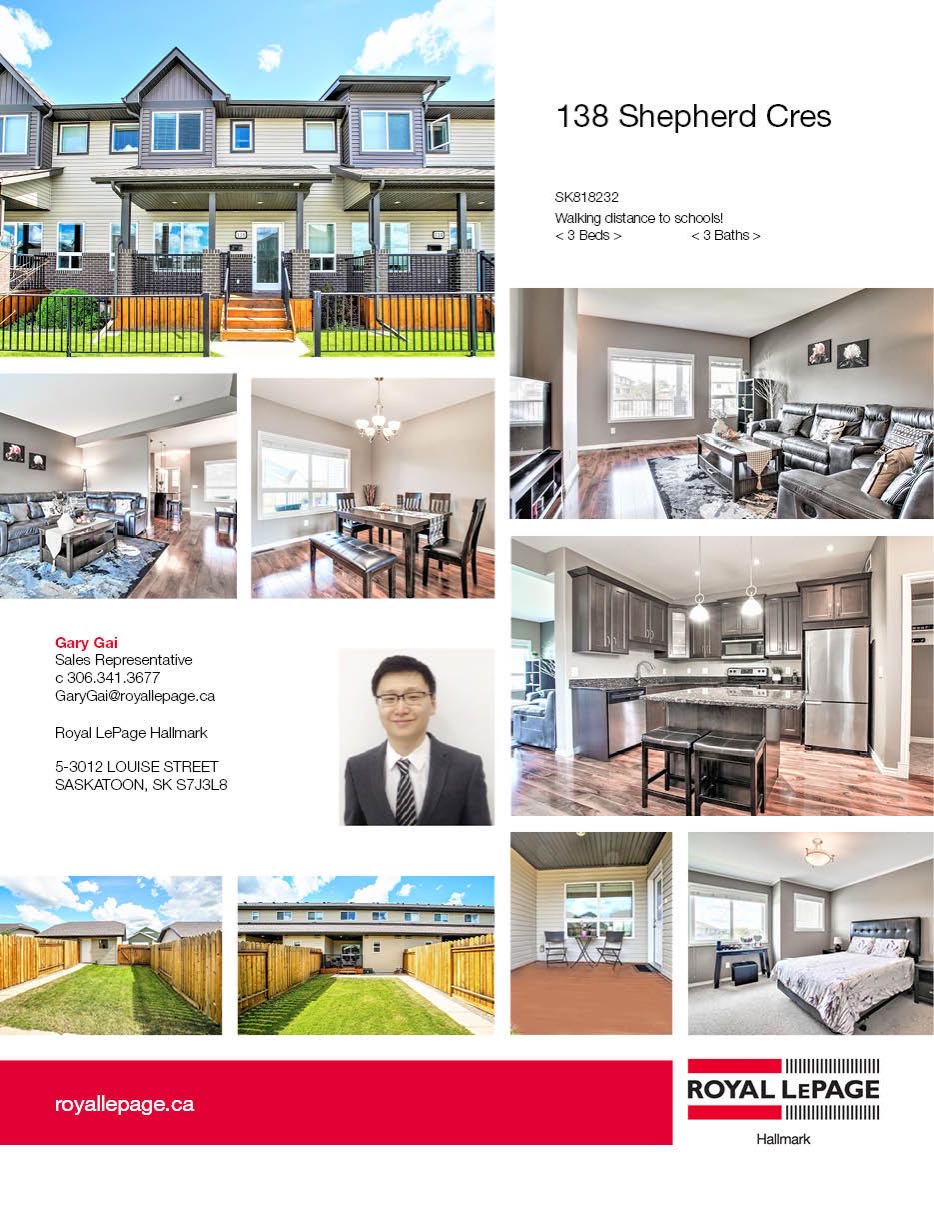 Willowgrove小区 2012年建，3房3全卫联排出售，位置便利，步行100米至小学，公园，也可步行至附近购物和Centennial Collegiate和St Joseph high school高中。安静路段，远离工地和公寓楼，一手房主保养佳，多窗户，大院子，一楼9尺高