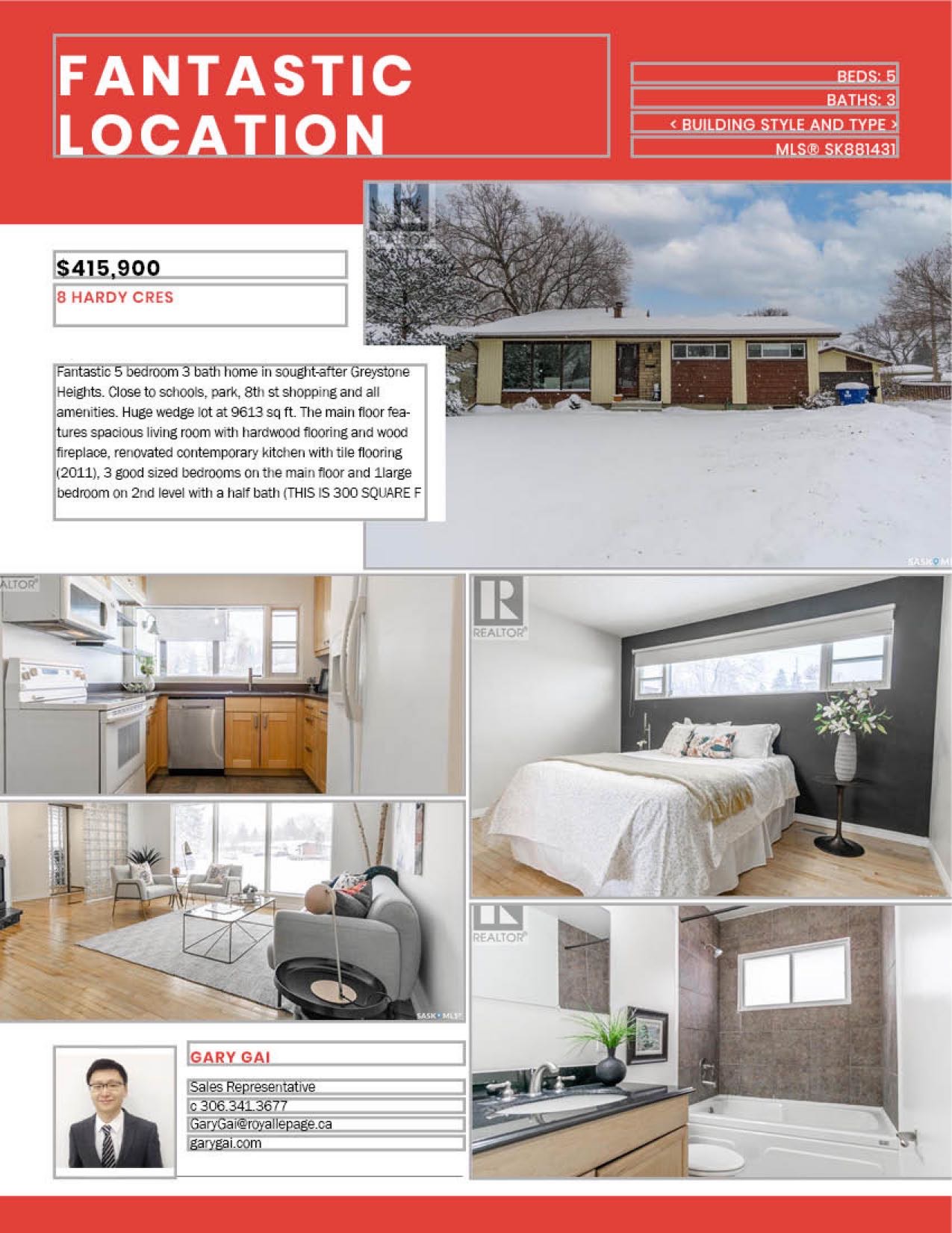 5房3卫1452尺独立屋位于Greystone Heights小区好地段步行至小学,8街购物。超大扇形地块近万尺。全新刷漆，配有实木地板，升级枫木厨房，翻修洗手间，部分新换复合地板，锅炉瓦片2014年换，二楼有独立超大卧室附带洗手间，地下室装有一房一厅一卫。双车库外加超大车