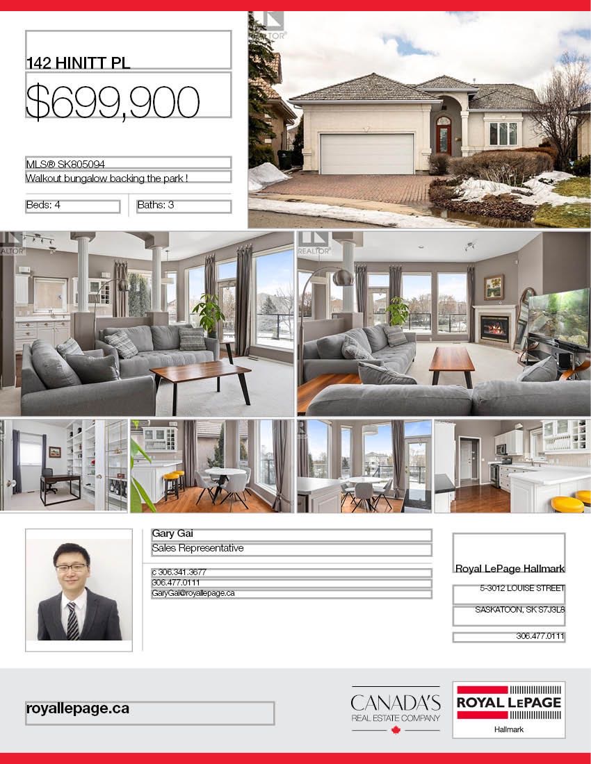 背靠小溪公园地下室步出式独立屋1522尺，位处Erindale小区最优质路段之一，前后安静，全景大窗，好采光。层高挑高。前房主为萨省当地知名西人画家，5房3卫，过8000尺大地块，窗，瓦，锅炉，热水器，地板全更新。家具可以议。有意请联系地产经纪Gary Gai