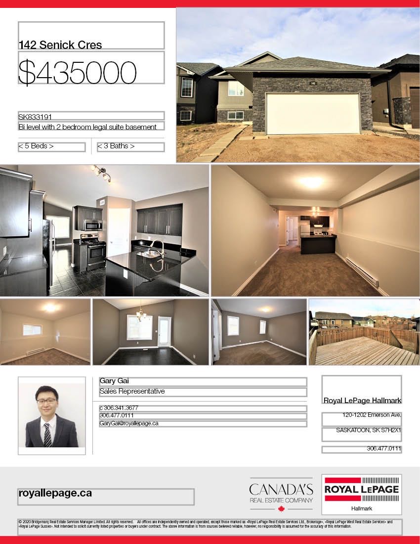 Stonebridge 小区1129尺错层独立屋含2室一厅合法出租地下室出售，实木地板装修，大理石台面，地下室有额外活动空间用于楼上房主使用，外加地下室合法出租套间，独立出入，分开两点表等设备。房子状况如新。挂牌价格：$435000。详情请联系地产经纪Gary Gai 盖王睿 3