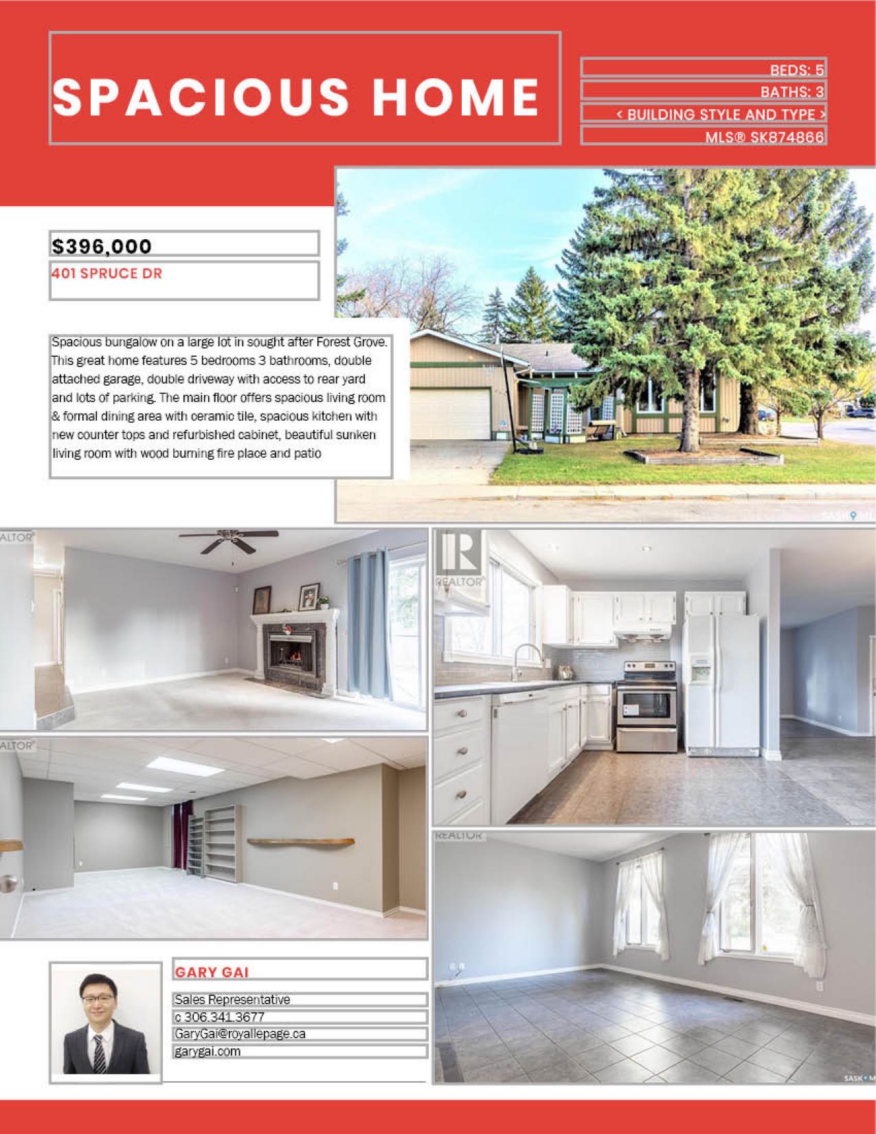 FOREST GROVE小区11472尺5室3卫独立屋出售。位于安静街区，近公园，步行到两所学校（百年高中，St joseph），周边生活设施齐全，交通便利。双客厅和餐厅宽敞明亮，瓷砖地板。厨房新装台面，近期翻新橱柜。客厅嵌入式大窗自然光充足，带一个壁炉。主卧带洗手间间。地下室装