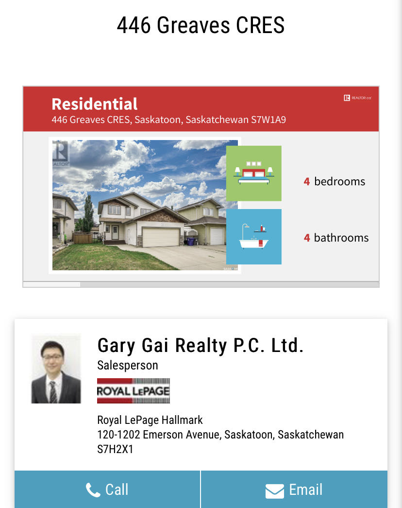 Willowgrove小区安静路段2004年建 4房4卫 1560尺两层独立屋出售。带私密独立后院，连体双车库。近两所小学。主卧带独立洗手间独立冲浪浴缸。地下室装修有一个多功能厅一房间一个洗手间。锅炉近期更新。 	 挂牌价格 $475000。详情联系地产经纪Gary Gai  - 3