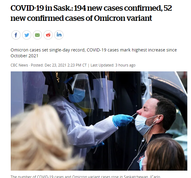萨省COVID-19: 194例新确诊病例，52例Omicron新确诊病例！