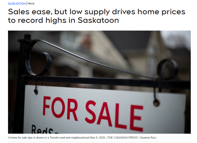 萨斯卡通的房屋销售有所缓解，但供应不足推动房价创下历史新高！