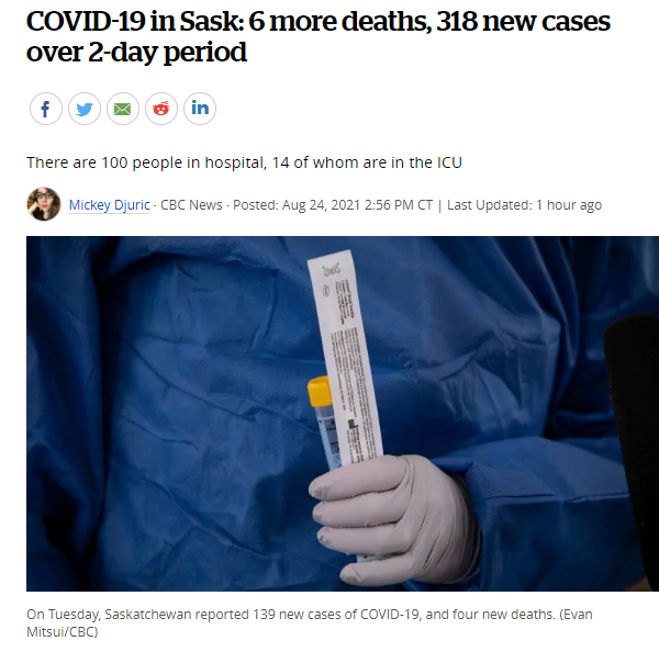 萨省COVID-19: 这2天内新增6人死亡，新增318例！里贾纳和萨斯卡通对返校计划戴口罩反应不一！