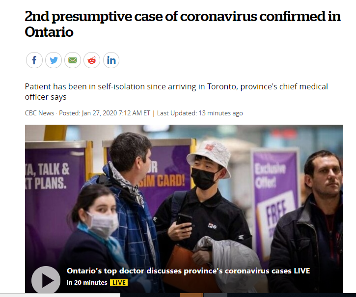 安省确诊第二宗冠状病毒个案，专家警告：戴口罩在预防此病毒方面几乎没有作用