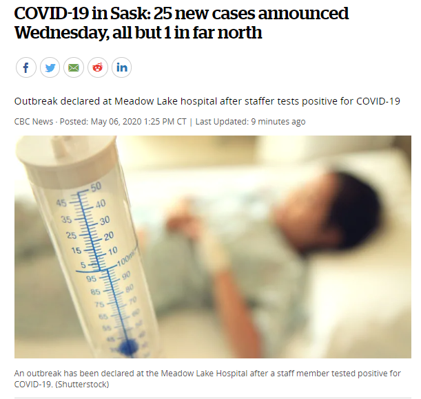 萨省COVID19:周三宣布了25例新病例，1例在萨斯卡通，其余均发生在最北部地区