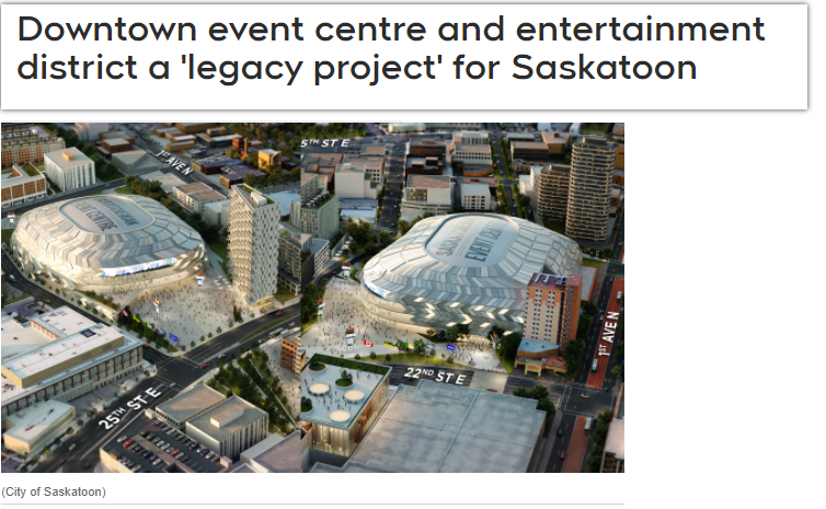 在萨斯卡通市中心建造新的竞技场让很多人兴奋不已！
