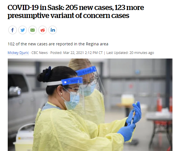 萨省COVID-19: 新增205例，新增123例疑似变体病例共达748例！
