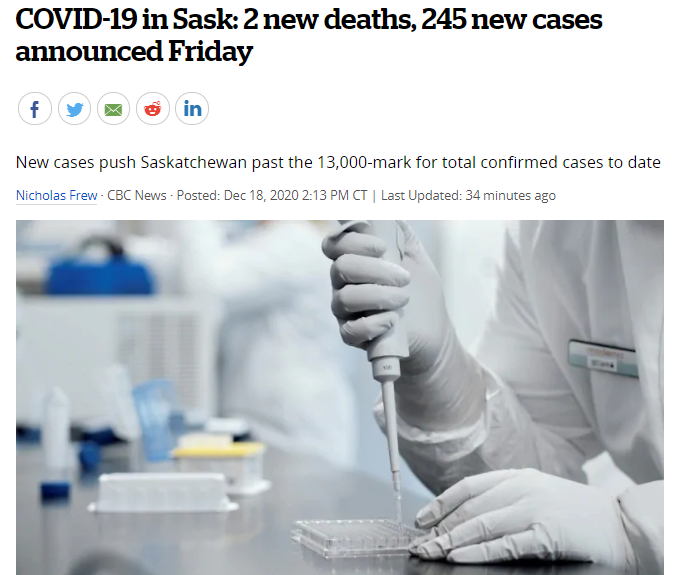 周日萨省新冠肺炎：新增2例死亡，245例新增病例，另有17名卫生保健工作者检测呈阳性！