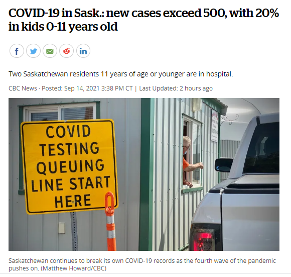 萨省新冠肺炎: 新病例今日新增506例，2人死亡，其中20%为0-11岁儿童！