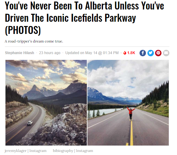 艾伯塔省的Icefields Parkway冰源大道是最美的公路之旅！