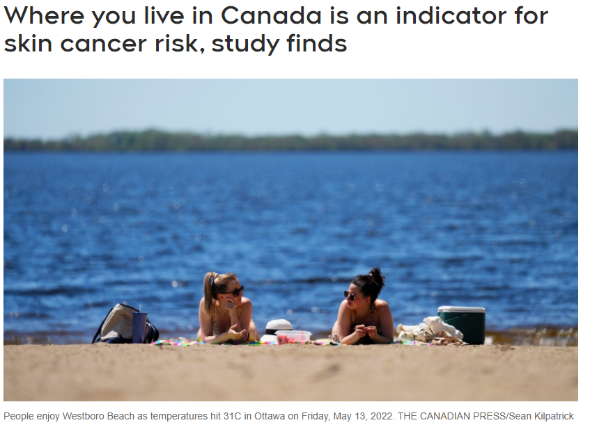 研究发现：生活在加拿大南部和沿海地区的加拿大人患皮肤癌的风险更高！