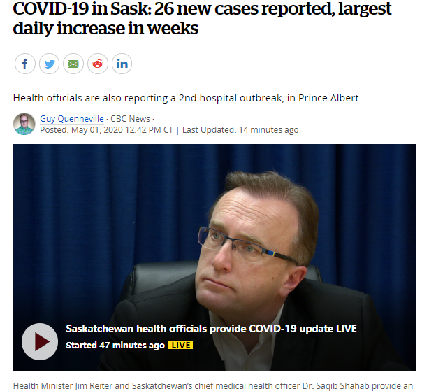 萨省COVID-19:今日26例新病例，是数周以来最大的单日增幅！大部份在北部，萨斯卡通新增3例！