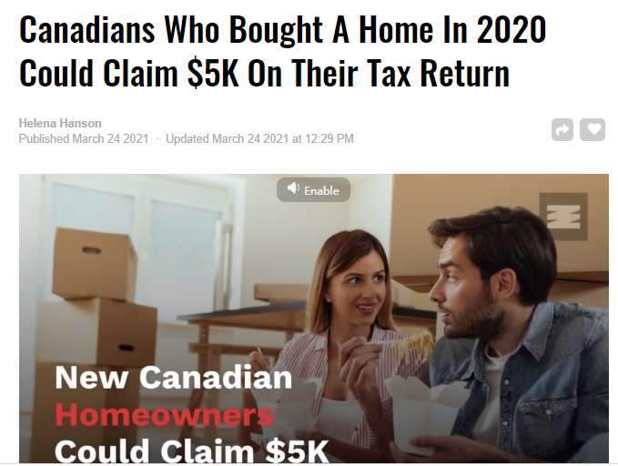 2020年购房的加拿大人可以在纳税申报单上申报5000加元！