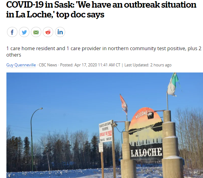 拉洛什（La Loche）萨省北部社区的一家长期护理院人员呈阳性，20人正受监控！