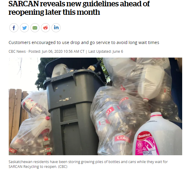 萨省SARCAN回收站于6月15开放！