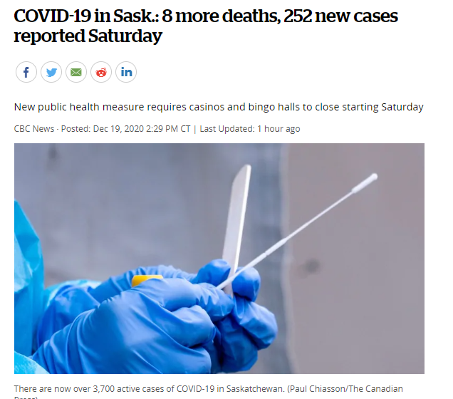 周六萨省新冠肺炎: 报告8人死亡，252人新增病例！新的卫生措施！