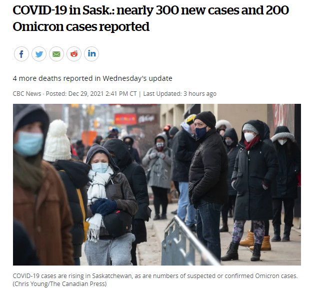 萨省COVID-19:今日报告近300例新病例和200例Omicron病例，世卫组织表示，如果全球疫苗接种增加，2019冠状病毒可能在2022年结束！