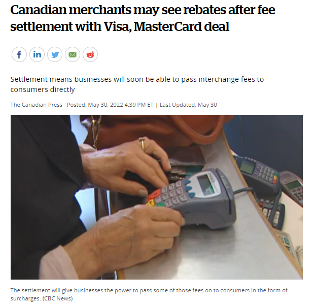 加拿大的企业可能有资格要求返还信用卡手续费！从今年秋天开始，商家将有权力将信用卡费用转嫁给消费者！