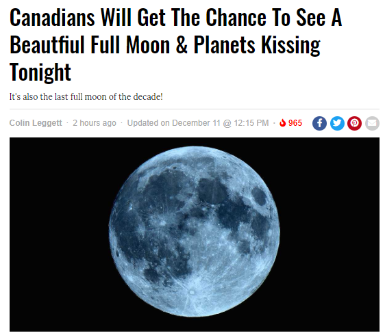 加拿大人今晚有机会看到最美的满月和“行星亲吻”