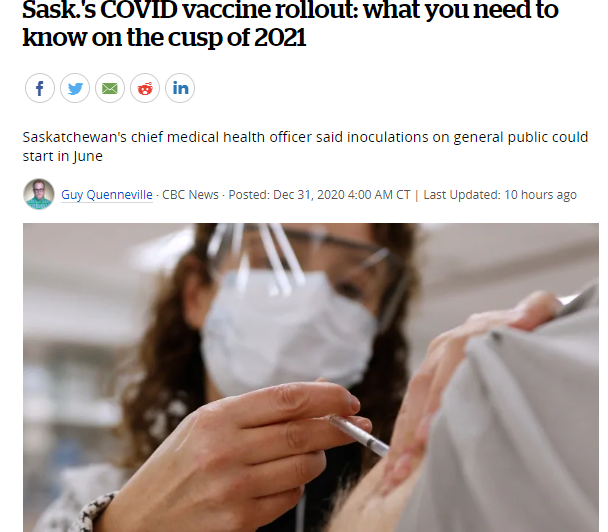 萨斯喀彻温省首席医疗卫生官发表了萨省新冠病毒疫苗状况，普通人群将从6月开始接种疫苗!