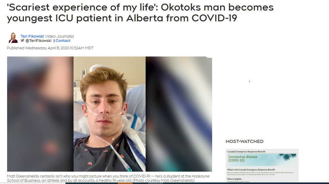 我生命中最可怕的经历:Okotoks男子成为艾伯塔省最年轻的ICU COVID-19病人!