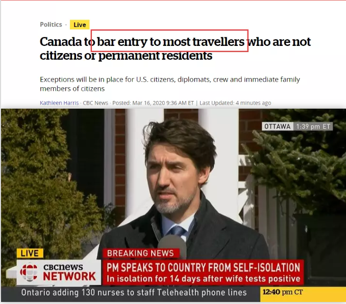 突发重磅！加拿大正式封国，海外签证旅客无法入境！全国确诊417例，BC省死亡4例！