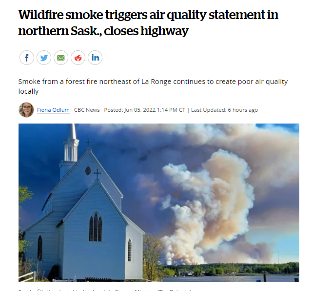 萨省北部大火导致空气质量极差并关闭高速公路！阿省消防员正努力扑灭阿省西北部失控的野火！