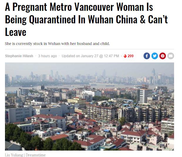 一名大温温哥华孕妇在中国武汉被隔离，无法离开