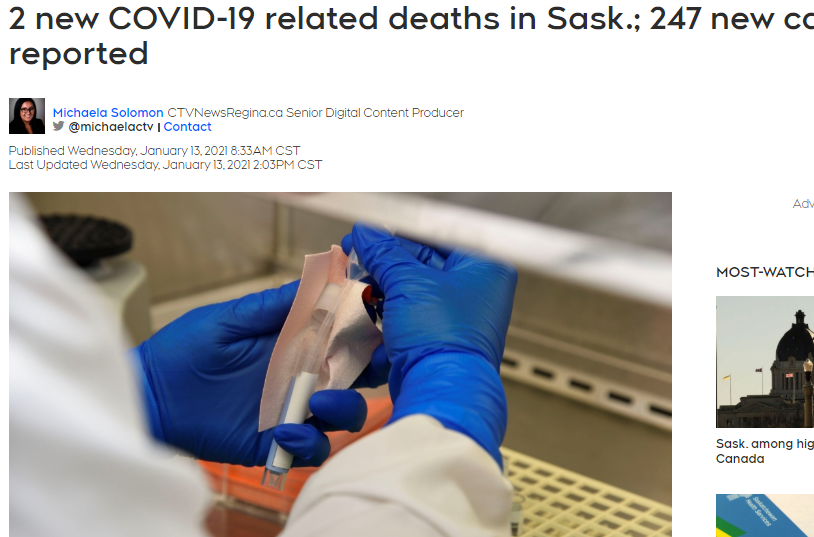 今日萨省新冠肺炎：新增247例，2例死亡！萨省决定暂缓使用辉瑞疫苗的第二剂！