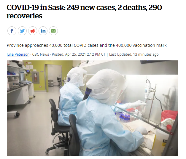 今日萨省报告249例新冠肺炎病例;146例新变种病例，2人死亡！