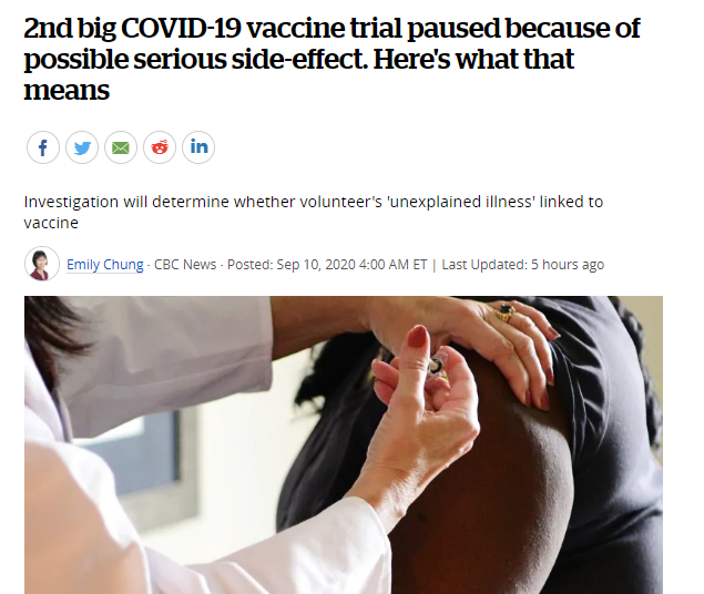 萨省今日新增34例！加拿大订购的第二次COVID-19疫苗试验因可能产生的严重副作用，已暂停测试！